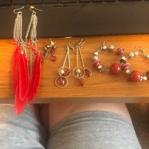 4 pair of red earrings